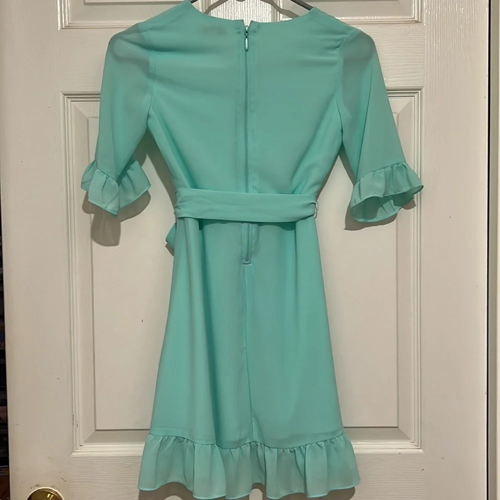 Girls Short Sleeve Wrap Front Ruffle Hem Dress, Size 10